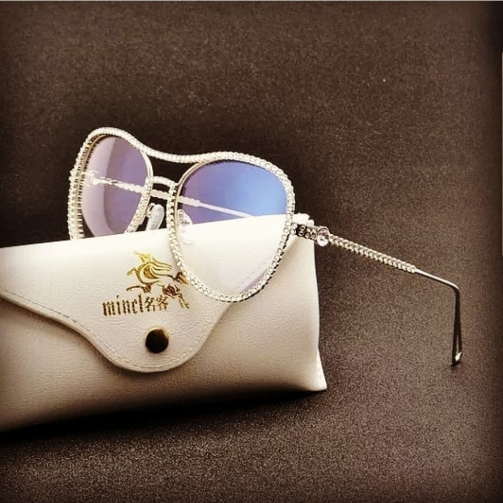 mine Glam Silver Frame with Blue Lenses Sunglasses